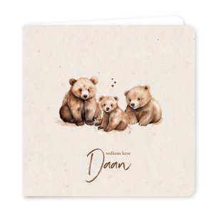 Geboortekaartje met een beer voor een jongen, geboortekaart met een broertje en zusje minimalistisch en neutraal